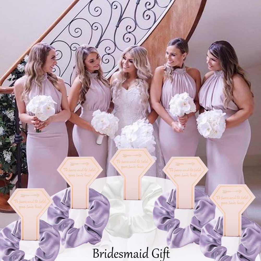 1+7 Pack Bachelorette Party Favor Retro Heart Sunglasses and Bridesmaid Scrunchies Set (Purple)