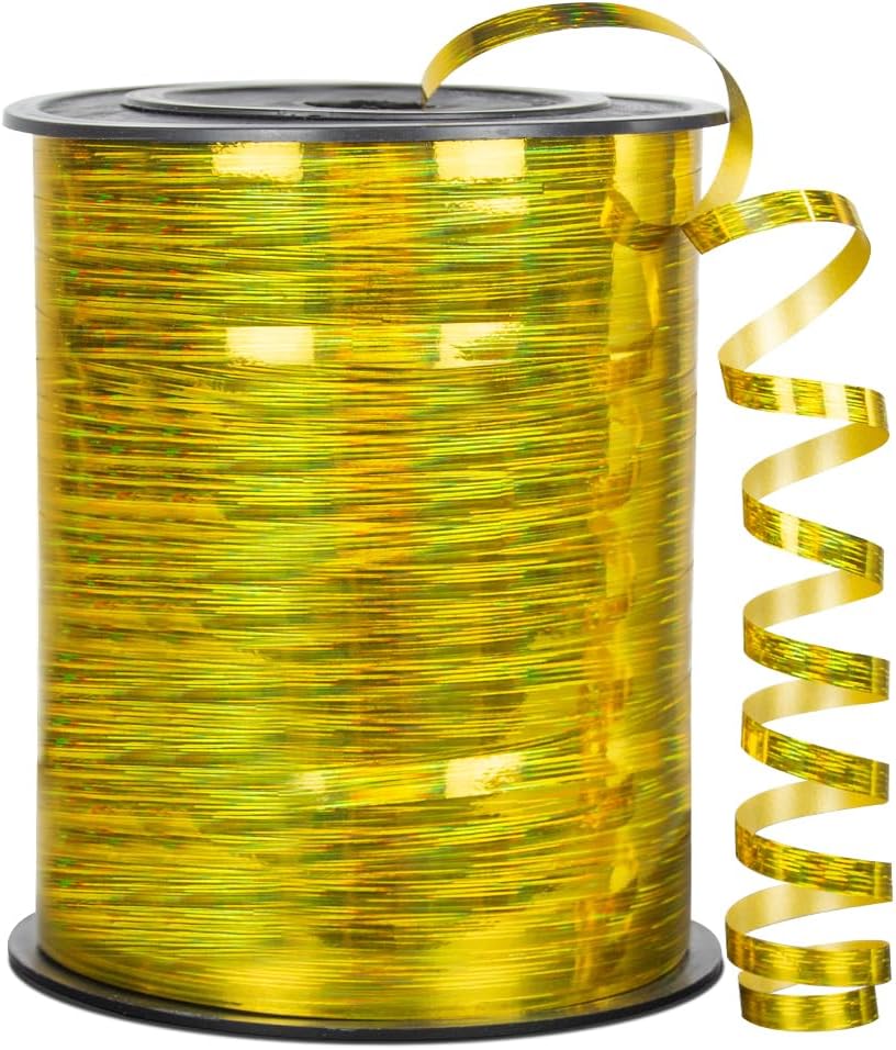 KMER LIFE Glossy Gold Curling Ribbon, 1/5" Wide x 500 Yards Christmas Curling Ribbons for Gift Wrapping, Party Decoration, Balloon String, Hair, Ribbons for Florist Flower (1 Roll)