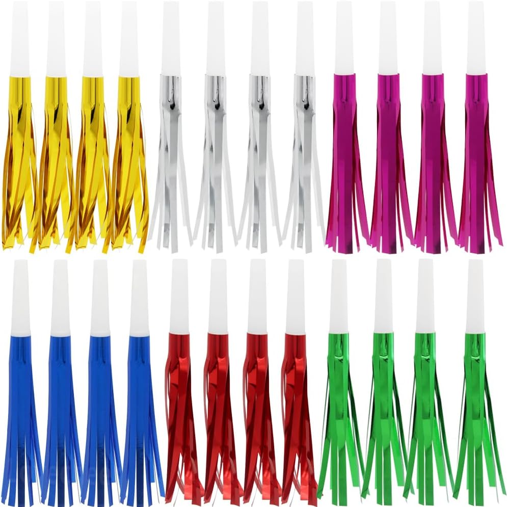 Lovecheer 24/60PCS Glitter Noise Makers Metallic Fringed Party Blowers for Adults Birthday Wedding Graduation 2025 New Years Musical Blowouts