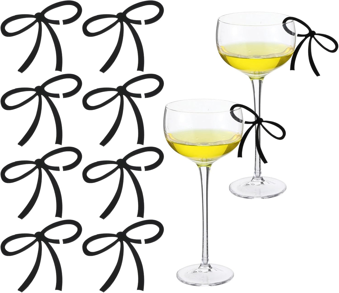 20 Pcs Bows for Champagne Glasses, Acrylic Drink Tags, Bows Drink Charms, Wine Glass Charms Black Bow Decor for Bachelorette Birthday Wedding Coquette Tasting Party Decor Accessory