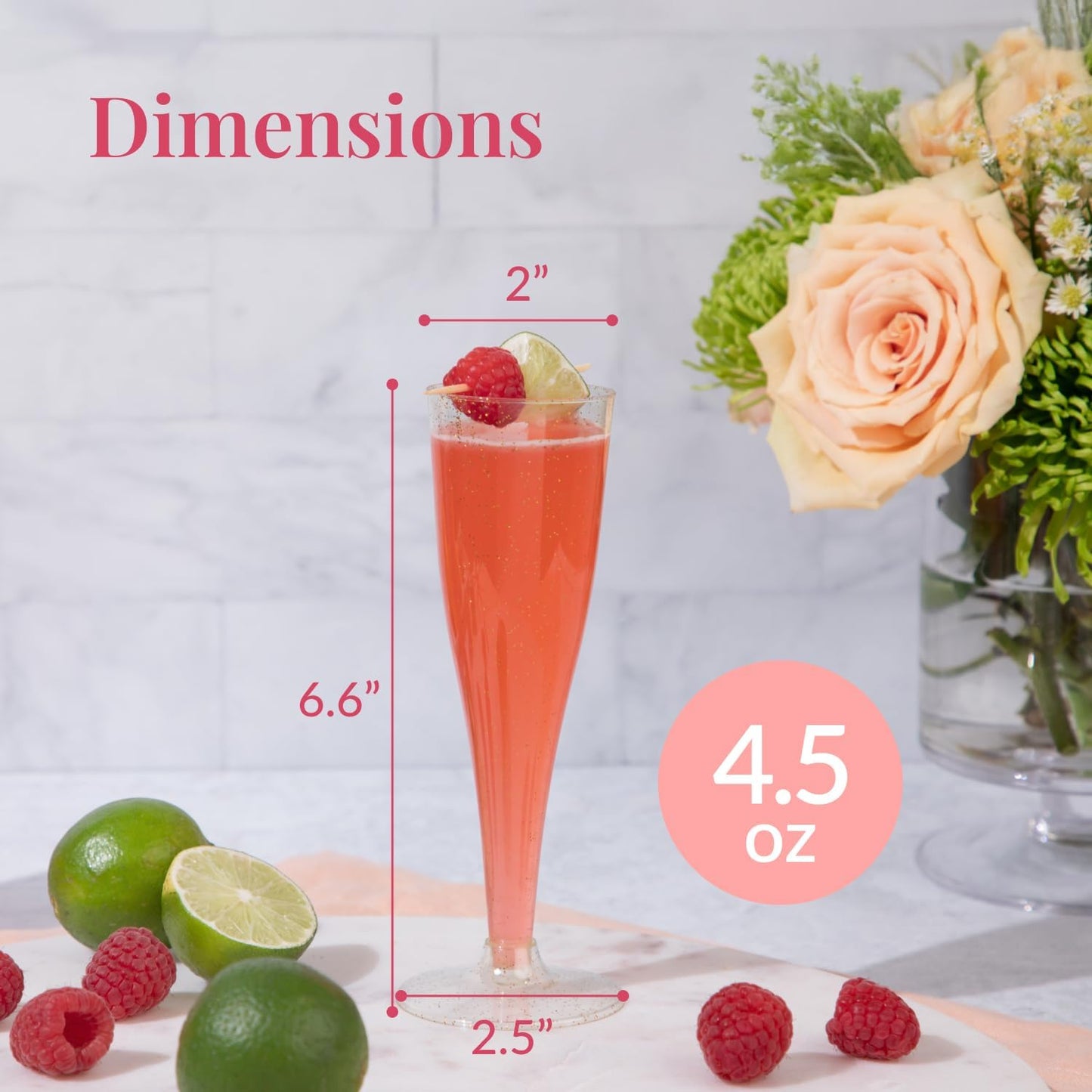 Prestee 100 Gold Plastic Champagne Flutes - 4.5 oz Disposable Champagne Glasses for Toasting at Weddings, Mimosas, Cocktails, Great Gatsby Party Decorations, and Events