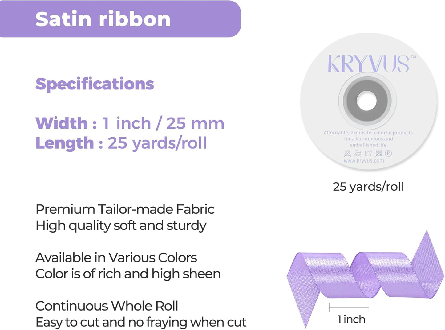Light Purple Satin Ribbon 1 inch X Continuous 25 Yards, Single Face Polyester Ribbon Perfect for Gift Wrapping, Flower Bouquet, Wedding Decor, Crafts, Bow Making, Sewing and More