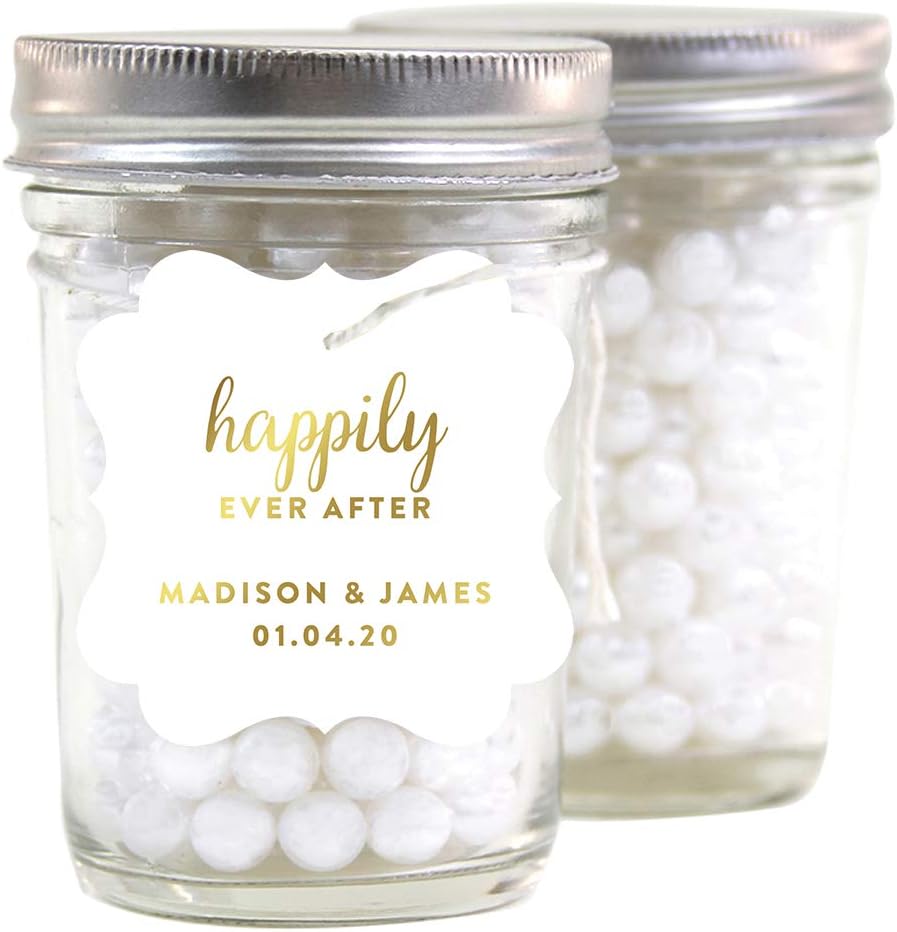 Andaz Press Personalized Fancy Frame Square Wedding Gift Tags, Metallic Gold Ink, Happily Ever After, 24-Pack, Custom Made Any Name