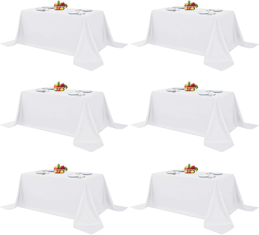Fitable White Table Clothes for Rectangle Tables, 6 Pack - 90 x 156 Inch - Reusable and Elegant Tablecloths, Polyester Fabric Table Covers for Wedding, Party, Banquet, Formal Events