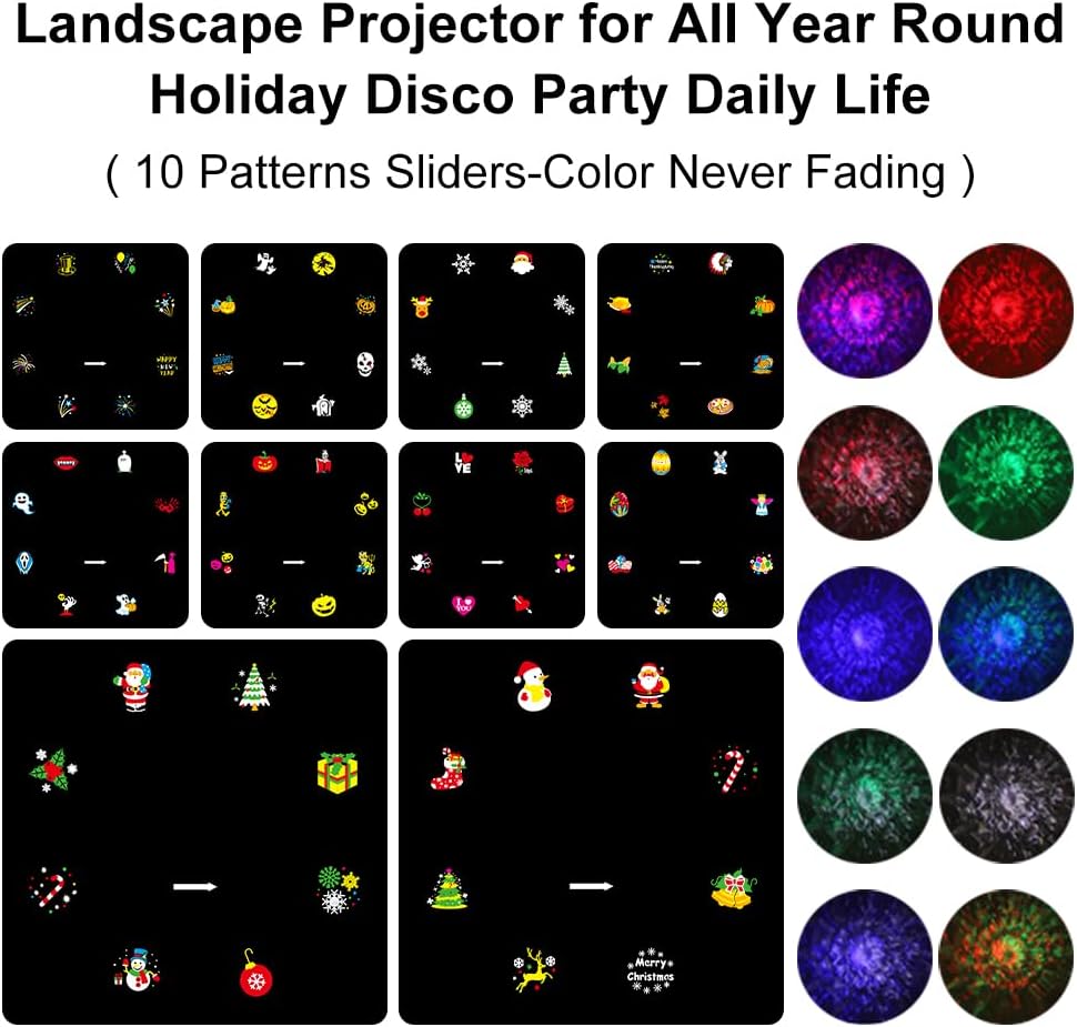 Holiday Projector Lights Outdoor, 2-in-1 HD LED Outdoor Projectors with Remote Control Timer, 3D Ocean Wave & 8 Patterns Waterproof Lanscape Lights for Indoor Valentine Xmas Halloween Holiday Party