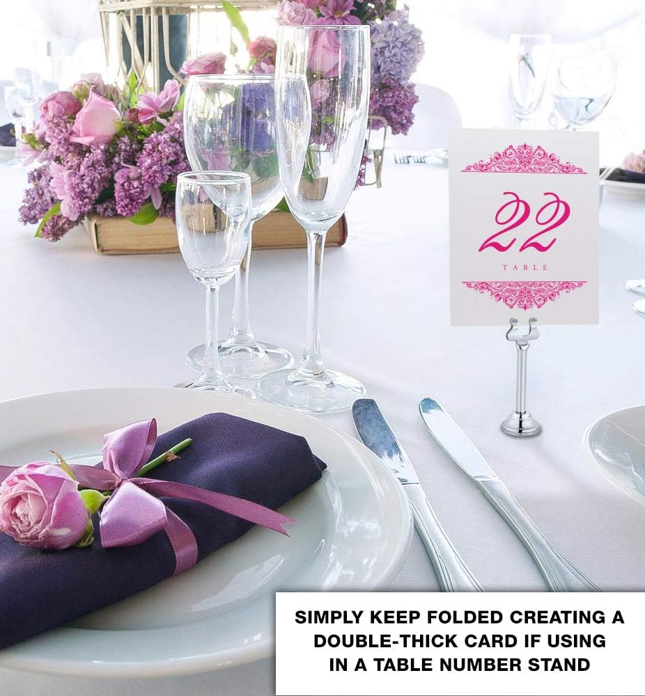 Paisley Wedding Table Numbers (Select Color/Quantity), Champagne, Fuschia, 1-50, Double Sided, Tent or Use in a Stand, Great for Parties & Restaurants - Made in the USA