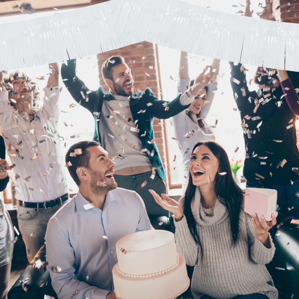 BEISHIDA 3 Packs Metallic Foil Fringe Garland Macaron White Wall Hanging Tinsel Fringe Banners for Car Floats Bridal Shower Wedding Birthday Easter Graduation Holiday Party Decoration(30 Feet)