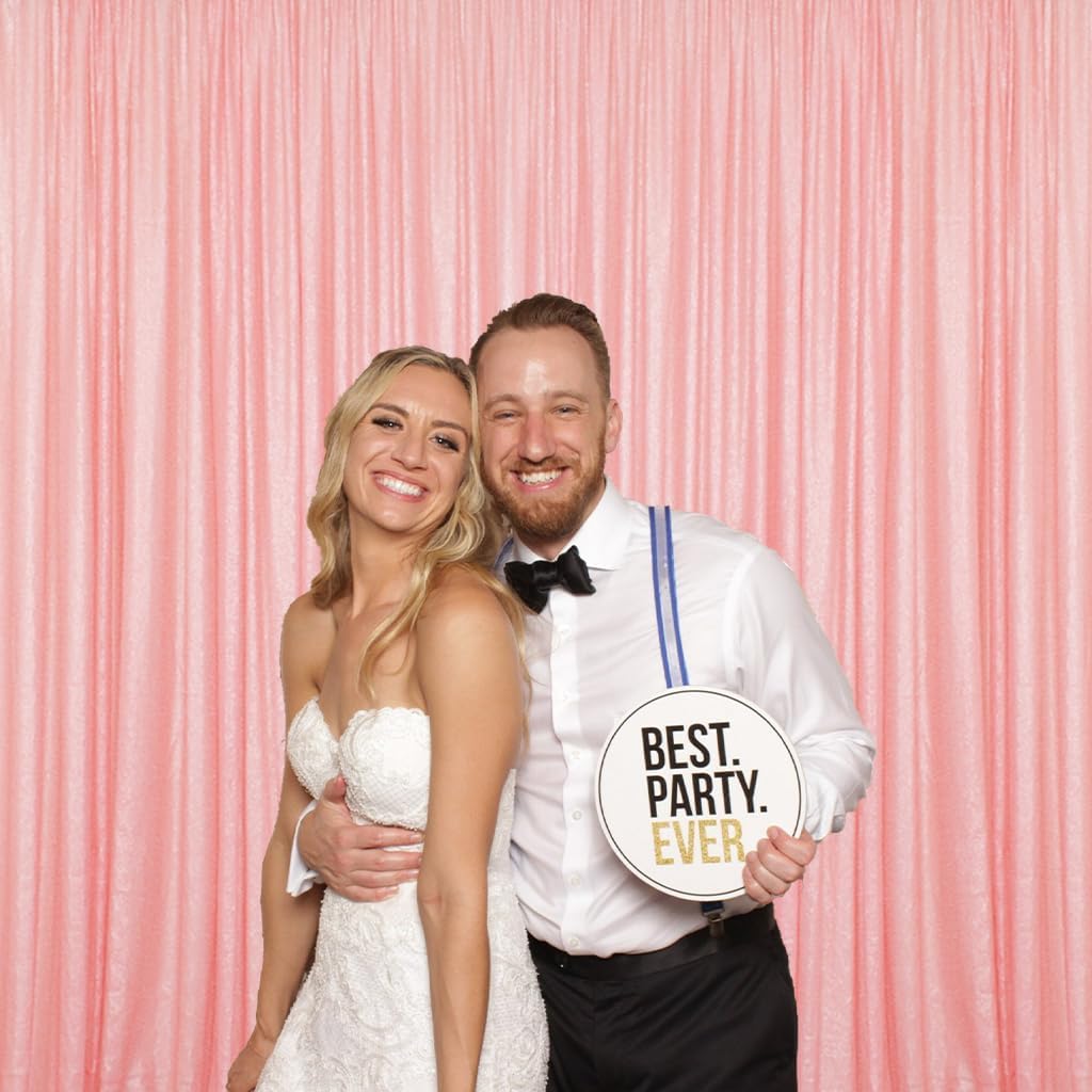ShinyBeauty 4x10ft Pink Sequin Backdrop | 2 Panels Glitter Curtains for Wedding, Parties, and Photography Backgrounds