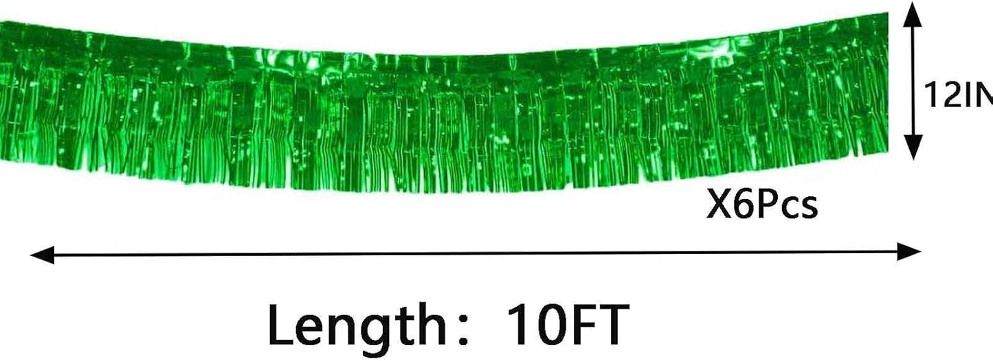We Moment 6 Pack 10 Feet Green Foil Fringe Garland Streamers Metallic Tinsel Banner Wall Hanging Fringe Curtain Glitter Backdrop Banner for Parade Floats Birthday Bachelorette Green Party Decorations