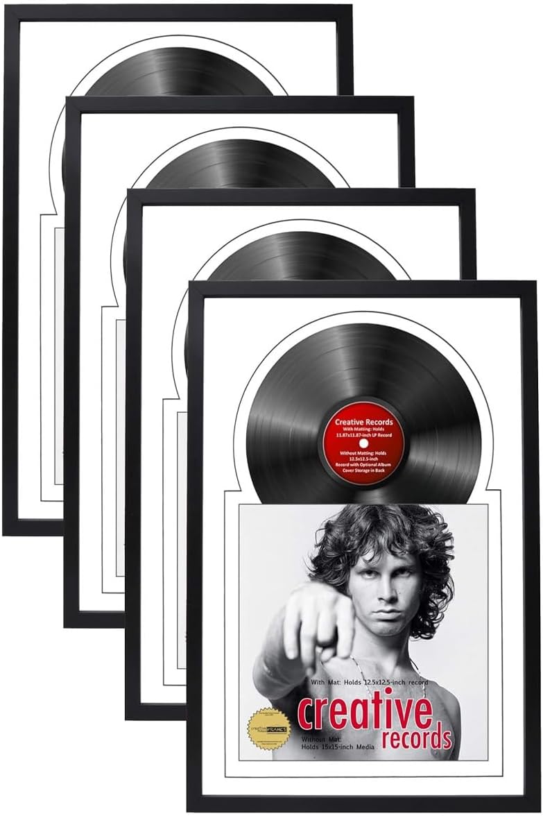 Creative Picture Frames 16" x 24" Jukebox Vinyl Frame Display with Double Matting, LP Record Album Frame for Wall Decor, White/White, Pack of 4