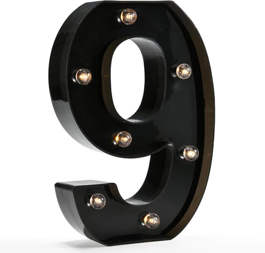 OYCBUZO Light Up Black Alphabet Marquee Number Sign LED Marquee Number Lights Sign for Night Light Home Bar Christmas Lamp Birthday Party Wedding Decoration 9