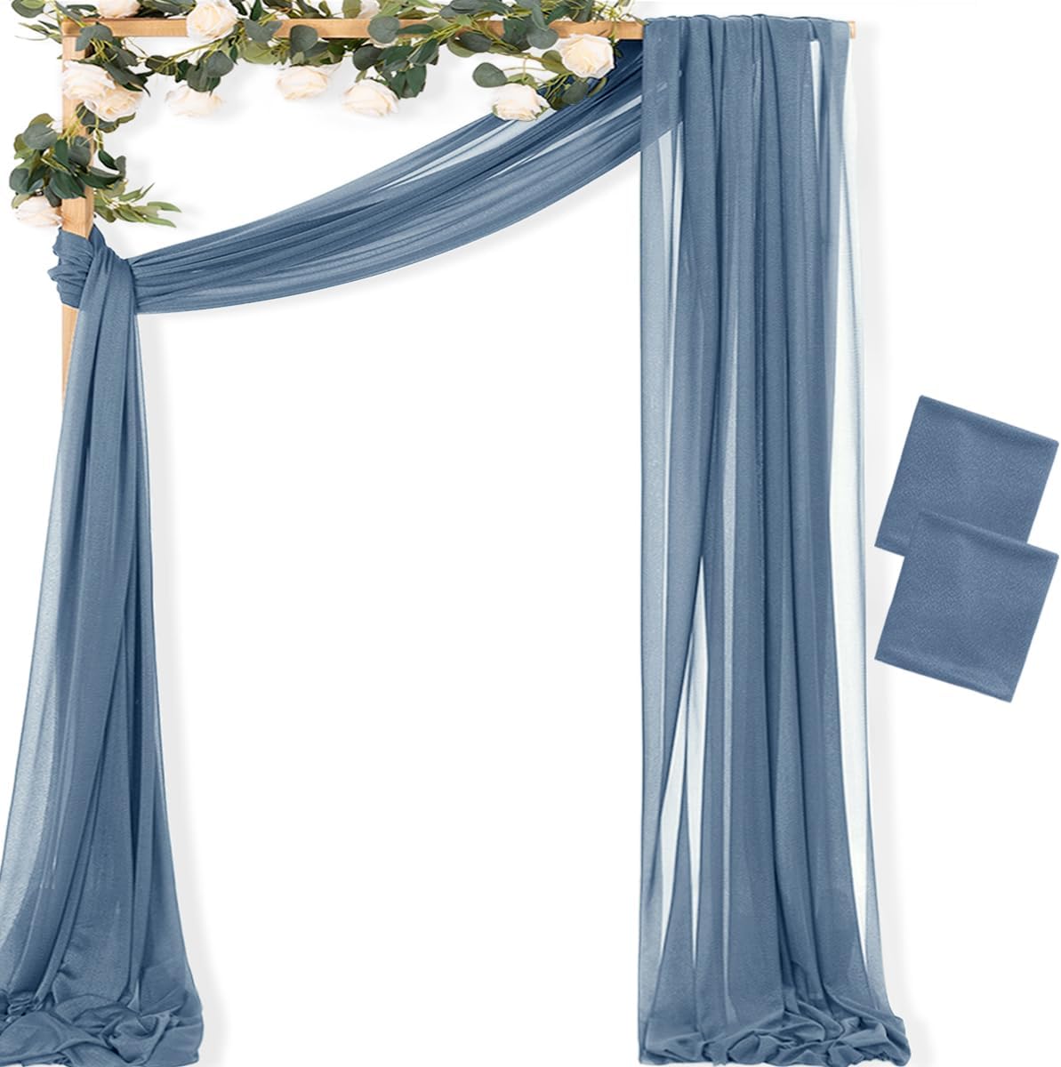 MLMC Dusty Blue Wedding Arch Draping Fabric 2 Panels 29" x 20 FT Extra Long Gauze Drapes Sheer Backdrop Curtains 6.6 Yards Outdoor Drapery Panels for Wedding Bridal Shower Party Ceiling Decoration