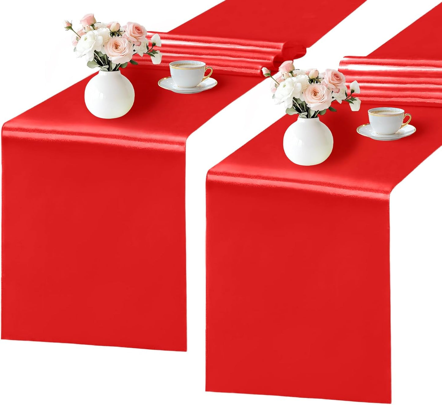SHEJIZE 2 Pack Satin Red Table Runner 12x108 Inches Long, Bright Silky Smooth Satin Table Runner Table Decor for Wedding Banquet Christmas Prom Event Birthday Party