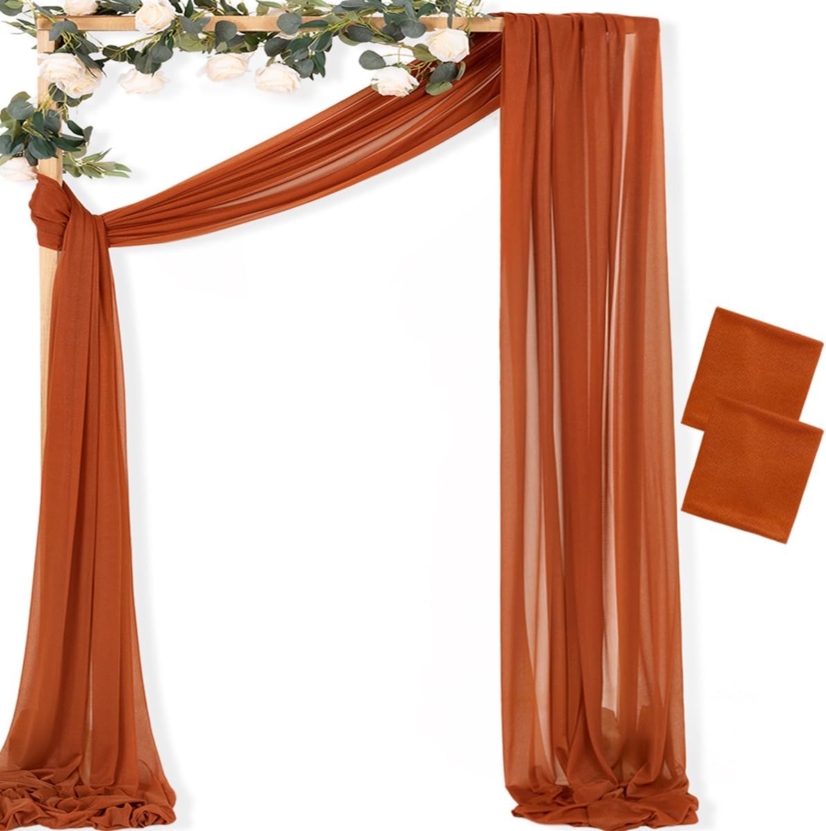 MLMC Terracotta Wedding Arch Draping Fabric 2 Panels 29" x 20 FT Extra Long Gauze Drapes Sheer Backdrop Curtains 6.6 Yards Outdoor Drapery Panels for Fall Wedding Ceremony Party Ceiling Decoration