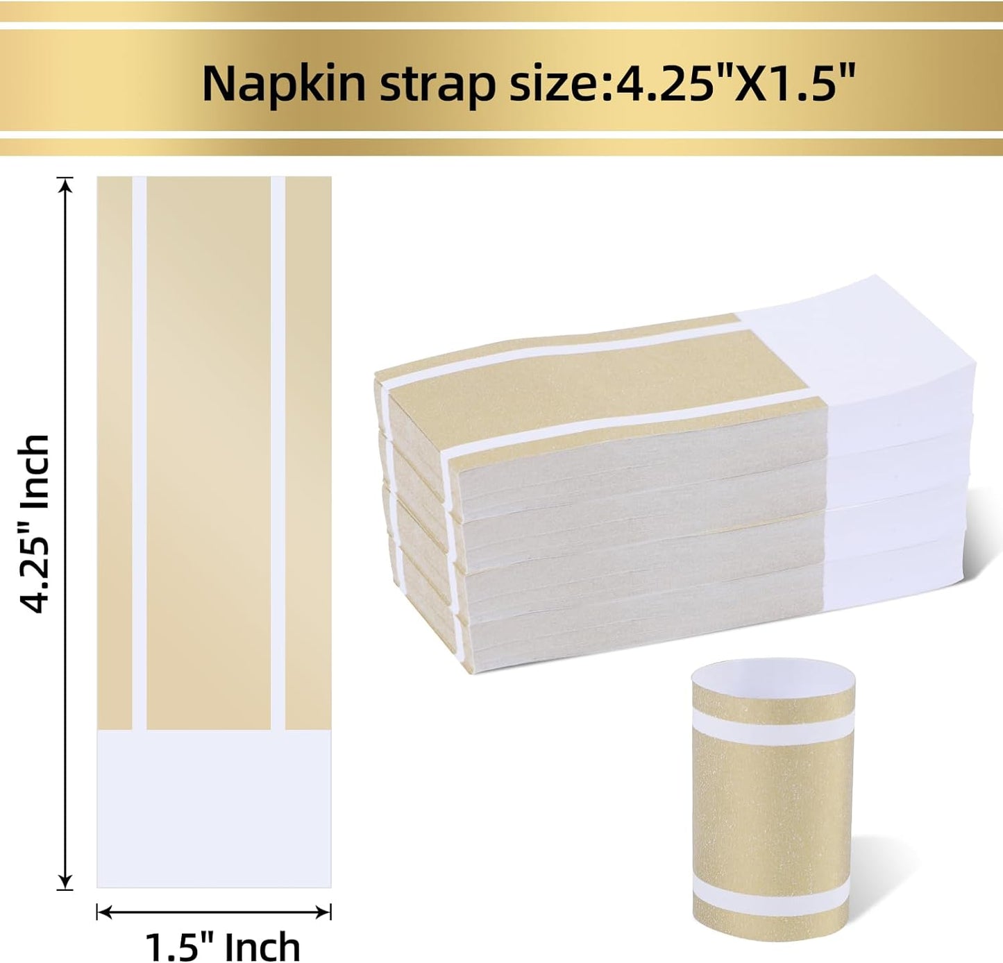 Germiwipe Gold Napkin Band,Paper Napkin Rings Self Adhesive,200PCS Silverware Wraps Bands,Table Setting Wedding Event Party Supply NB-015