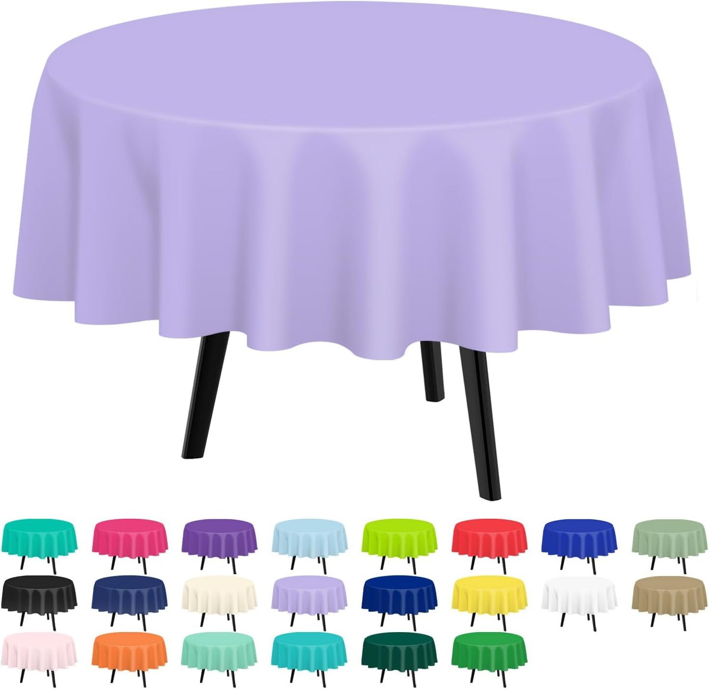 QIKSION Lavender Round Tablecloth 12 Pack, 84 Inch Plastic Table Cover Disposable for Parties