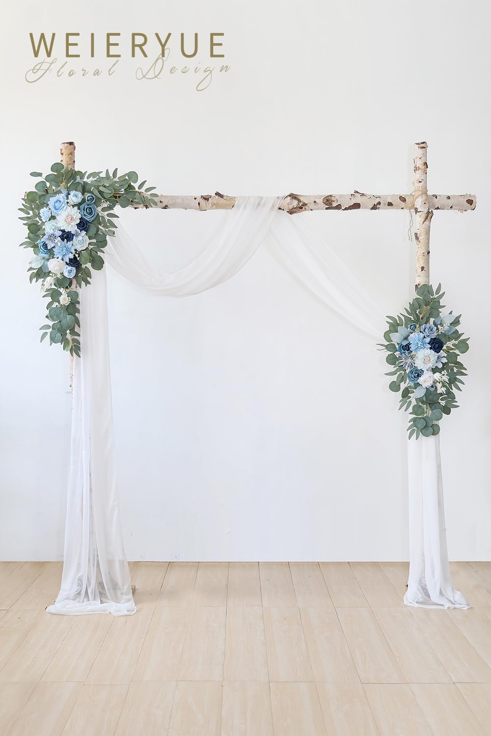 Artificial Wedding Arch Flowers Kit(Pack of 3),2Pcs Artificial Flower Arch Decor,1Pcs Sheer Drape for Wedding Ceremony Arbor for WeddingCeremony (Blue)