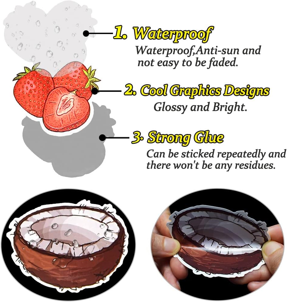 QTL Fruit Stickers for Kids Vegetable Stickers for Water Bottles Laptop Scrapbooking Waterproof Vinyl Pack 50Pcs