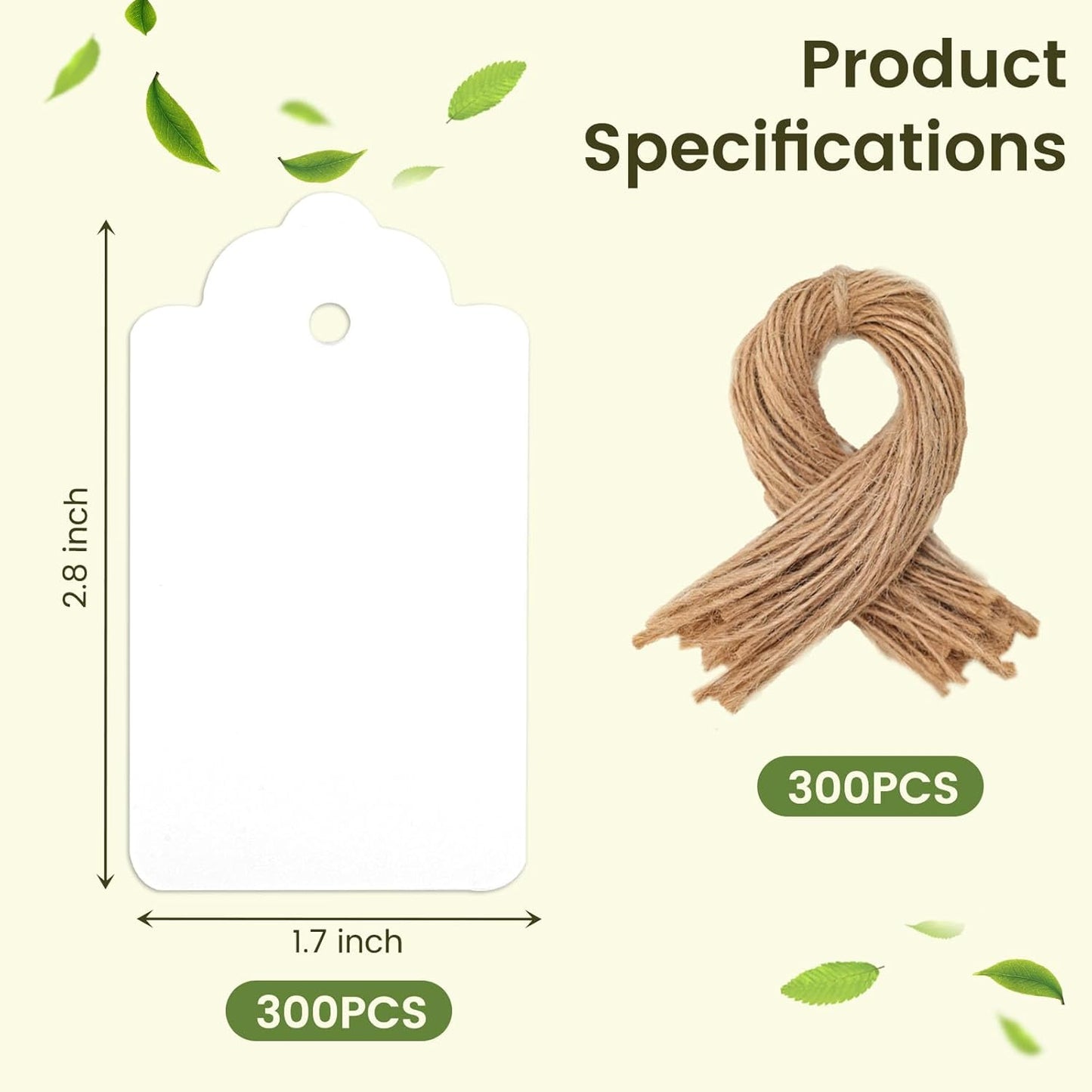 SallyFashion 300PCS Gift Tags with String Attached, 1.7 x 2.8 inch Kraft Paper Hang Tags for Clothes DIY Crafts Wedding Holiday (White)