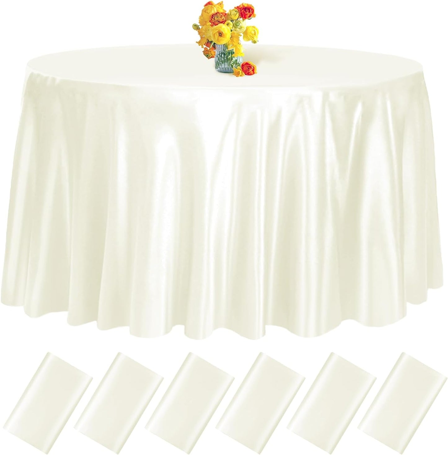 fani 6 Pack 120 Inch Ivory Round Tablecloth - Premium Silky Satin Tablecloth Overlay Smooth Fabric Table Cover Linens, Table Decoration for Wedding Party Banquet Events Restaurant Kitchen Dining