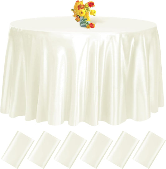 fani 6 Pack 120 Inch Ivory Round Tablecloth - Premium Silky Satin Tablecloth Overlay Smooth Fabric Table Cover Linens, Table Decoration for Wedding Party Banquet Events Restaurant Kitchen Dining