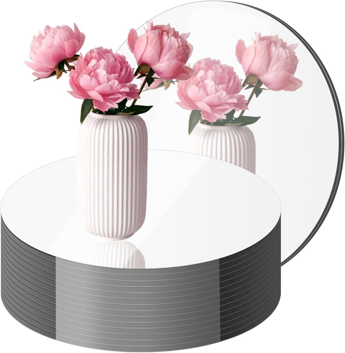 12PCS Small Round Mirrors for Centerpieces, 6" Circle Mirrors for DIY Craft Round Mirror Tiles Candle Plate Tray for Wall Table Wedding Centerpieces Birthday Party Decorations