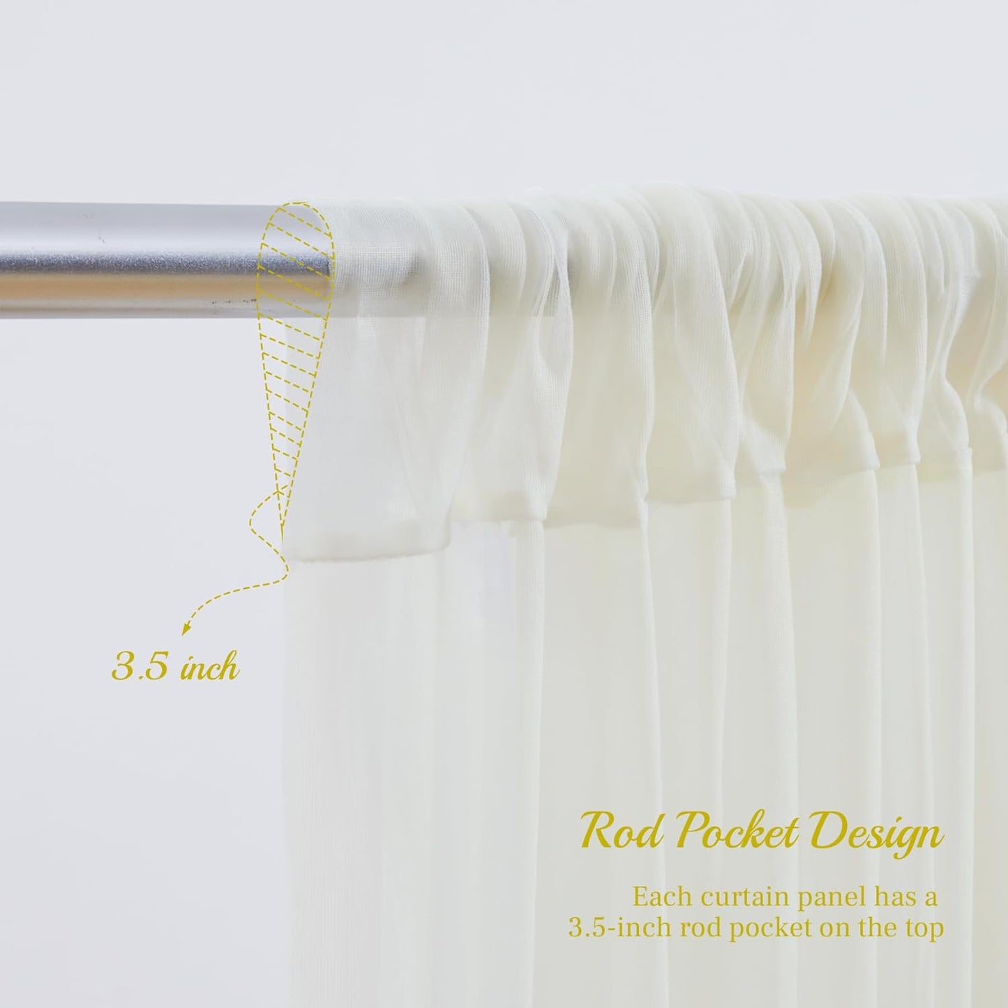 30×10ft Cream White Tulle Backdrop Curtain with Lights String for Parites, Sheer Photo Backdrop Curtains for Wedding Party Photography Background