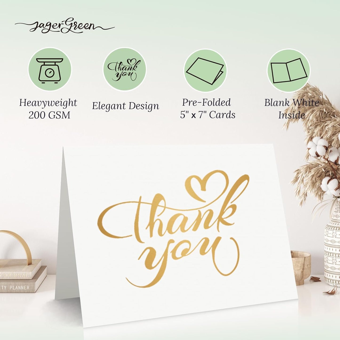 50 Pack 5x7 Thank You Cards, White Blank Card Stock Bulk, Thick Folded Heavy Card Paper, Thank You Notes for Wedding Invitation, Greeting Cards, Envelopes, Card Making Supplies (Cards Only)