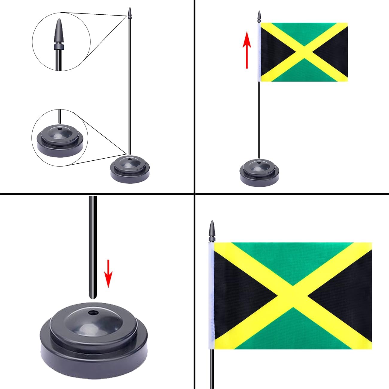 WXTWK 2 Pack Jamaica Flag Jamaica Deluxe Desk Flag Set - Mini Small Jamaican Table Office Flags with Black 12" Solid Pole Stand Base Classroom Meeting Desktop Decorations