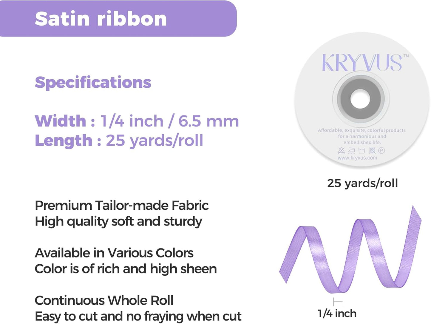 Light Purple Satin Ribbon 1/4 inch X Continuous 25 Yards, Single Face Polyester Ribbon Perfect for Gift Wrapping, Flower Bouquet, Wedding Decor, Crafts, Bow Making, Sewing and More