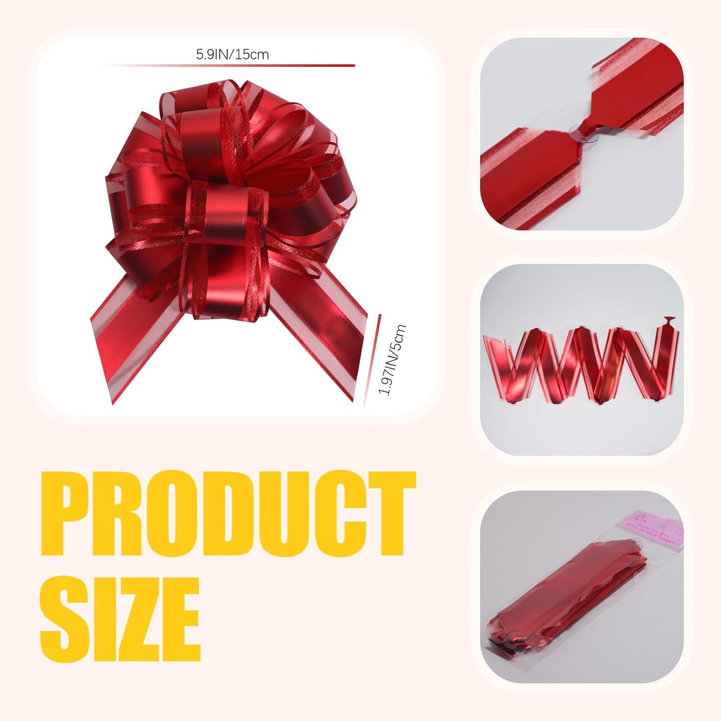 6 PCS 6 Inch Organza Red Pull Bows - Perfect for Gift Wrapping, Wedding Decor, Car Bows, Birthday Parties, Christmas, and Valentine's Day