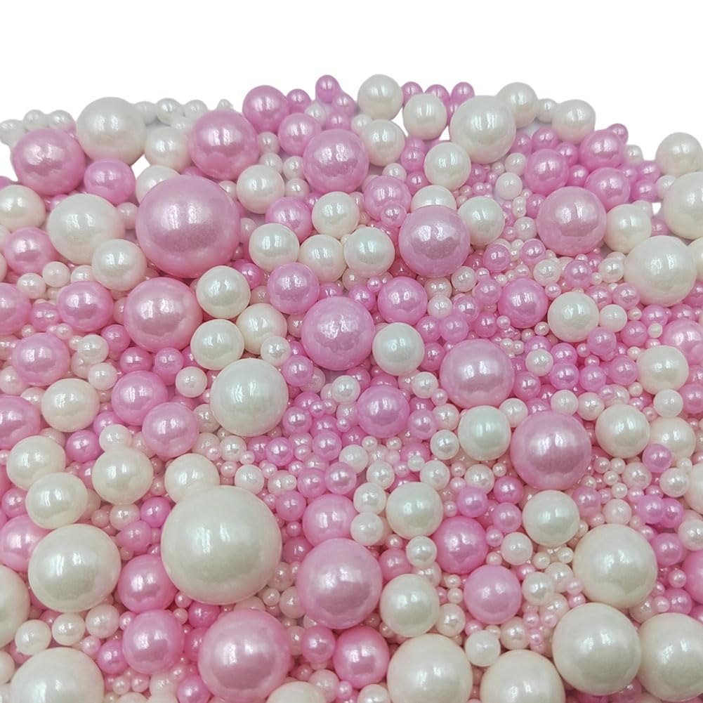 Edible White Pink Sugar Pearls Candy Sprinkles 120G/ 4.23Ounce Baking Cake Sprinkles Cupcake and Cake Topper Cookie Decorations Wedding Party Valentines Halloween Christmas Supplies