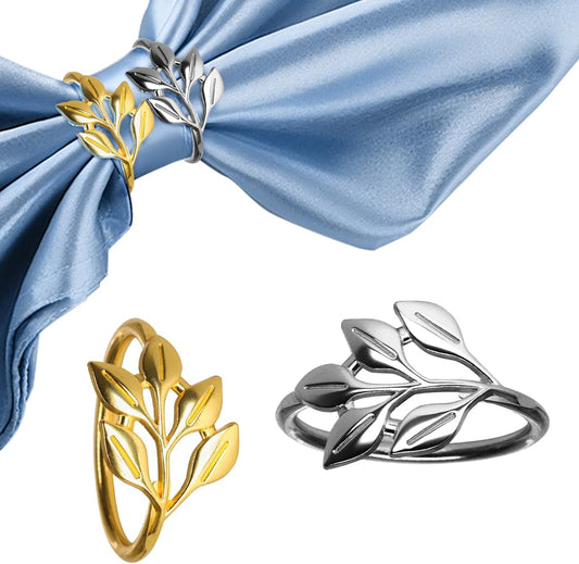 40 Pcs Leaf Napkin Rings Set, Metal Napkins Rings Holders Bulk for Cloth Napkins Table Adornment for Wedding, Birthday, Thanksgiving, Christmas, Banquet, Dinning Table Decorations