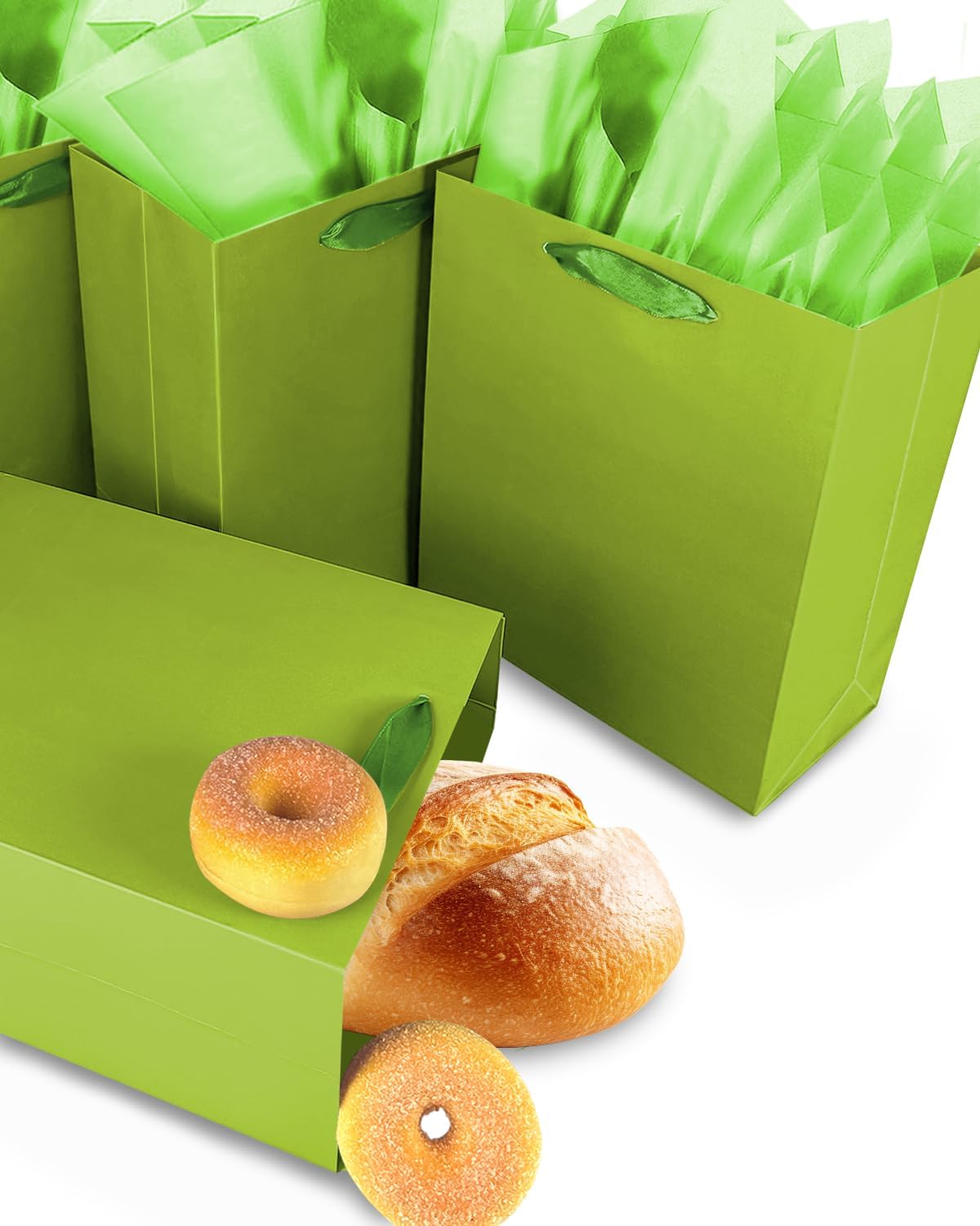 Gcardist Emerald Green Gift Bags with Tissue Paper for Wedding, Birthday, Party Supplies - 7.9"x4.3"x9.6" Medium Size Cardboard Gift Bags (16pcs + 32pcs Tissue Paper)
