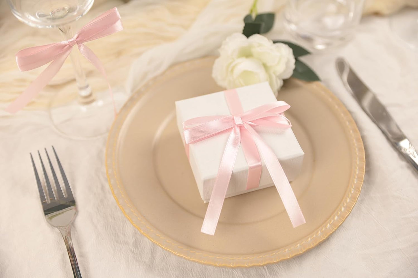 Baby Pink Satin Ribbon 3/8 inch X Continuous 50 Yards, Single Face Polyester Ribbon Perfect for Gift Wrapping, Flower Bouquet, Wedding Decor, Crafts, Bow Making, Sewing and More