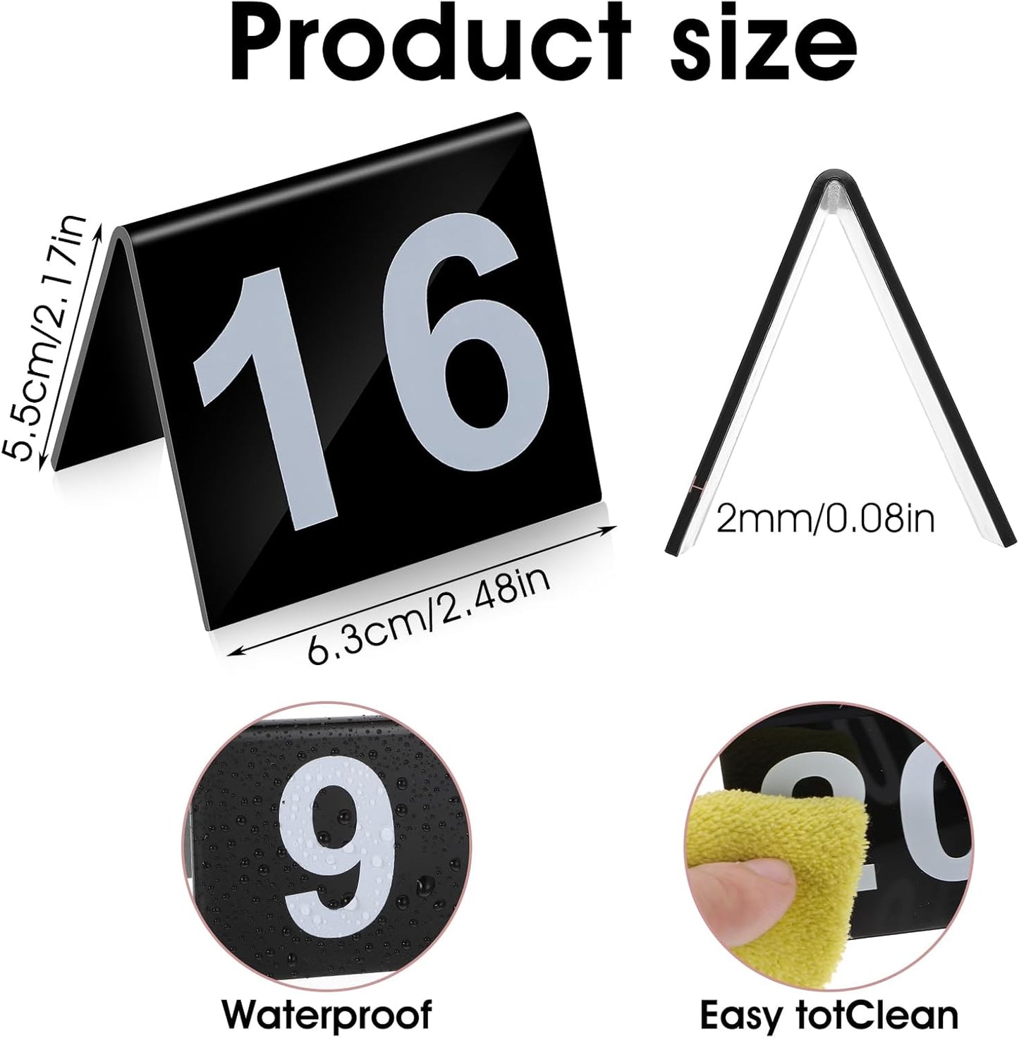 Table Numbers 1-25 Acrylic Double Side Numbered TableS Tents Plastic Restaurant Wedding Tables Number Table Tent Numbers Cards Signs for Party Banquets Wedding Reception (Black, White)