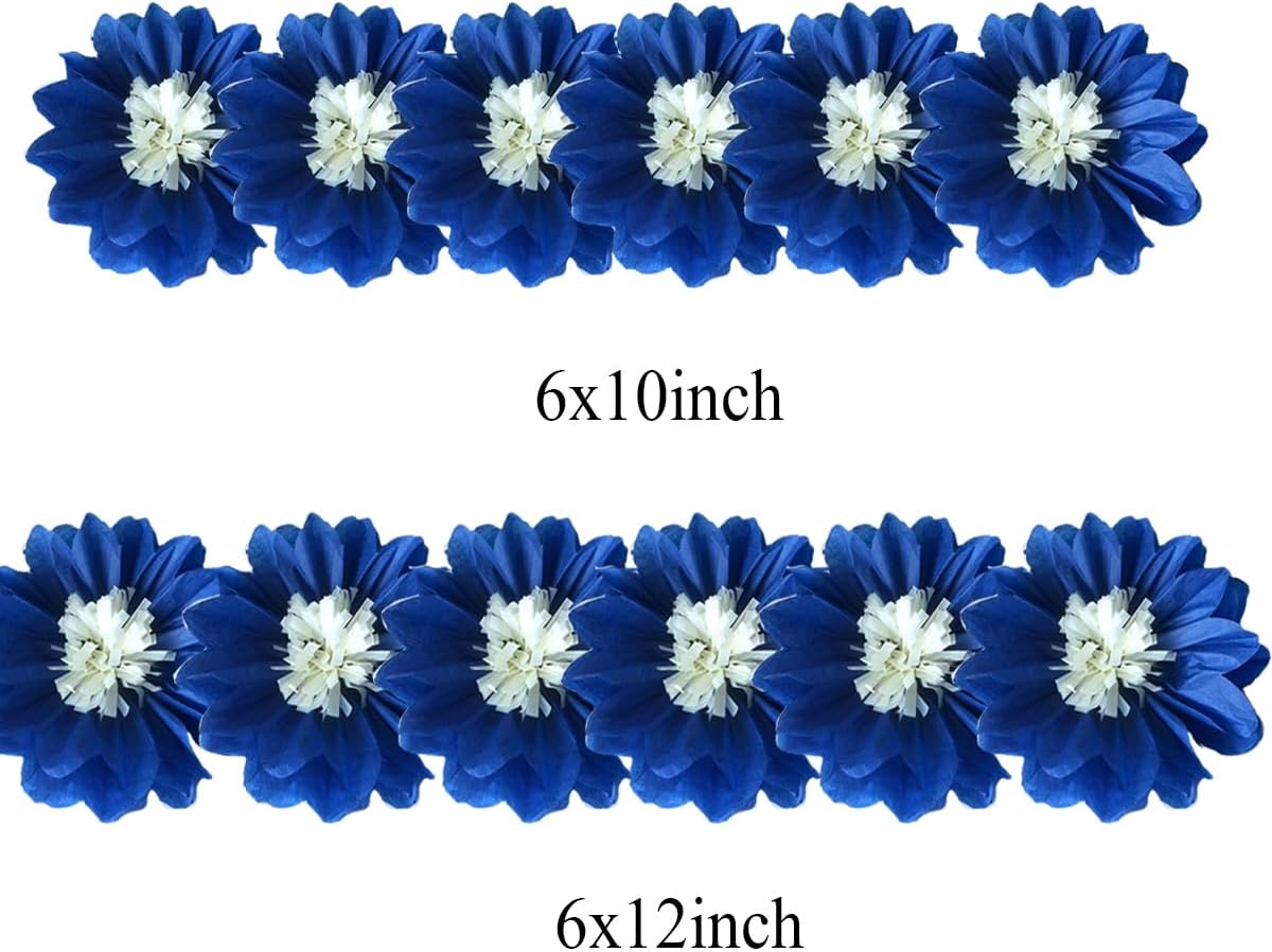 12pcs 10in 12in Paper Flowers Tissue Flowers Pom Paper Pom Poms Hanging Paper Flowers Wall Backdrop Wedding Party Flower Decorations DIY Art Craft Blooms for Birthday Shower Nursey Decor Royal Blue