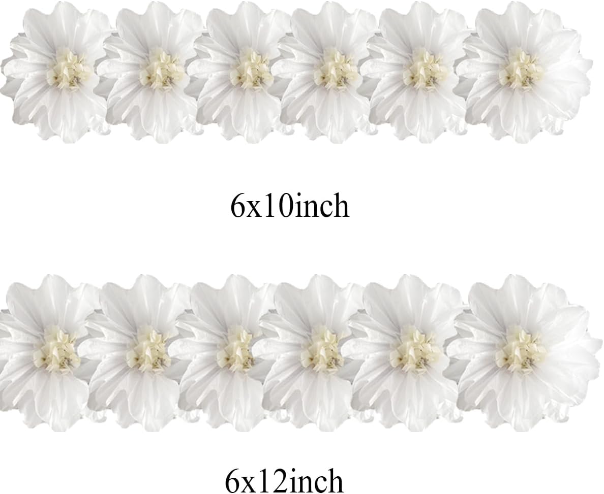 12pcs 10in 12in Paper Flowers Tissue Flowers Pom Paper Pom Poms Hanging Paper Flowers Wall Backdrop Wedding Party Flower Decorations DIY Art Craft Blooms for Birthday Baby Shower Decor White