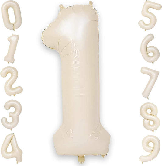 40 Inch Cream Number 1 Balloon, Beige Large Self Inflating Foil One Balloons for 1st Birthday Decorations Boys Girls, Digital 1 Helium Balloon for First Birthday Baby Shower Anniversary Party Supplies