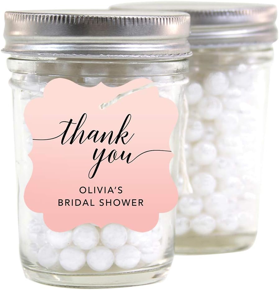 Andaz Press Personalized Blush Pink Rose Elegant Party Collection, Fancy Frame Tags, Thank You Olivia's Bridal Shower, 24-Pack, Custom Customizable Favors Decor