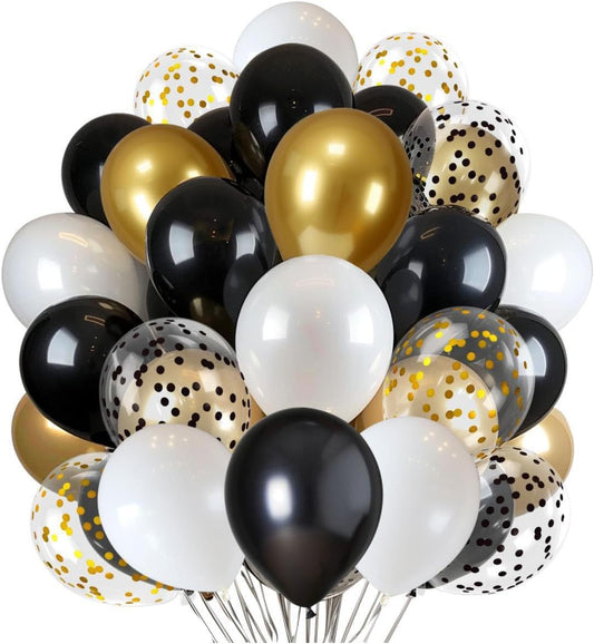 300 Pcs Black Gold Confetti Balloons Set Lncludes 12 inch Black White Gold and Confetti Balloons for Birthday Party Supplies Wedding Graduation Decorations
