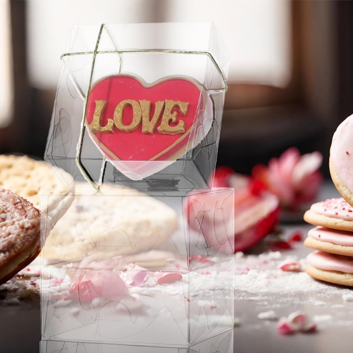 RomanticBaking 3¼"x3¼x1½50PCS Full Clear Cookie Boxes Soap Boxes Chocolate Truffle Boxes,Donut Boxes Macaron Boxes Mini Bakery Boxes Brownie Box Chocolate Covered Strawberry Boxes