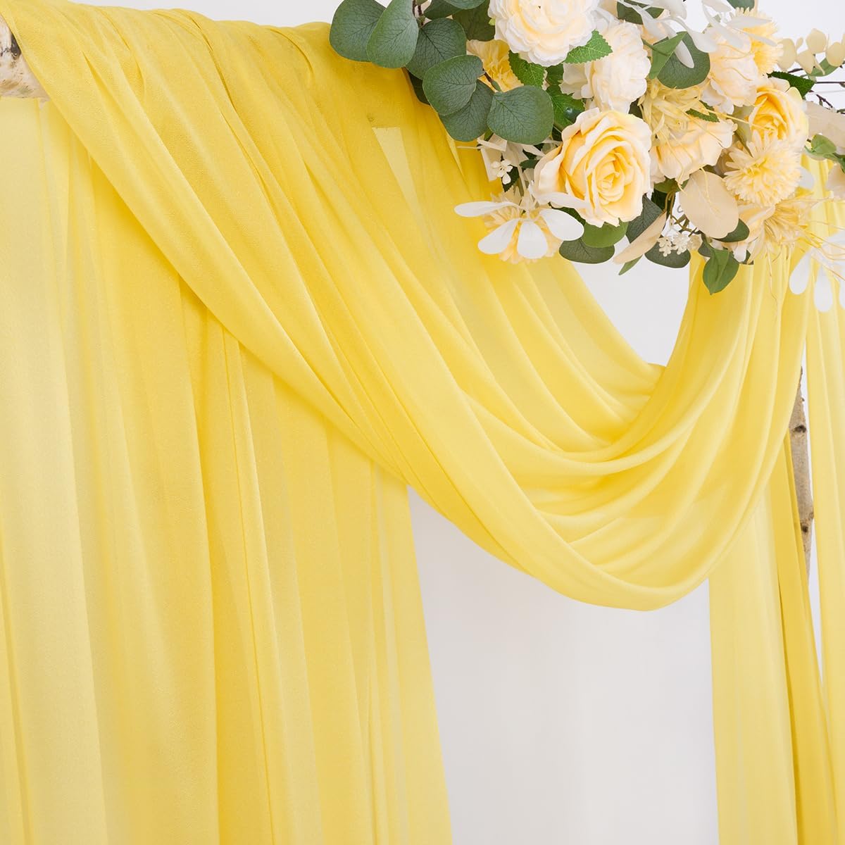 Socomi Yellow Sheer Wedding Arch Draping Fabric 29" x 20Ft 1 Panel Outdoor Curtain Drapes Extra Long for Bridal Baby Shower Ceremony Birthday Party Decor