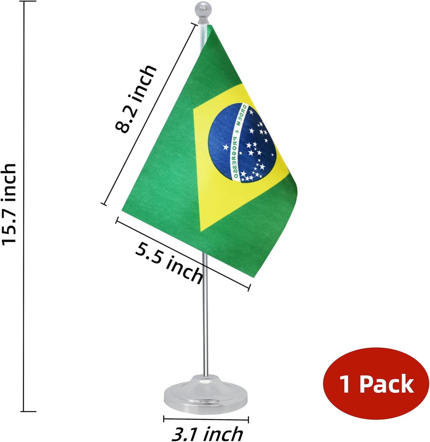 Brazil Desk Flag, Brazilian Table Office Flag with Metal Pole and Stand Base, International Country Flags, Festival Event Celebration, Classroom Meeting Desktop Decor (Brazil)