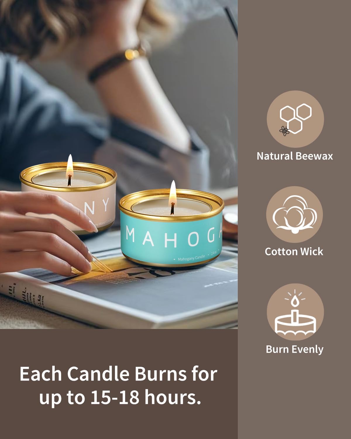 VTS Fall Candles Set, 6 Pack Aromatherapy Candles (Apple Cinnamon, Fir Tree, Mahogany, Ebony Wood, Lemongrass, Amber), Candle Gifts for Men Women for Christmas Birthday