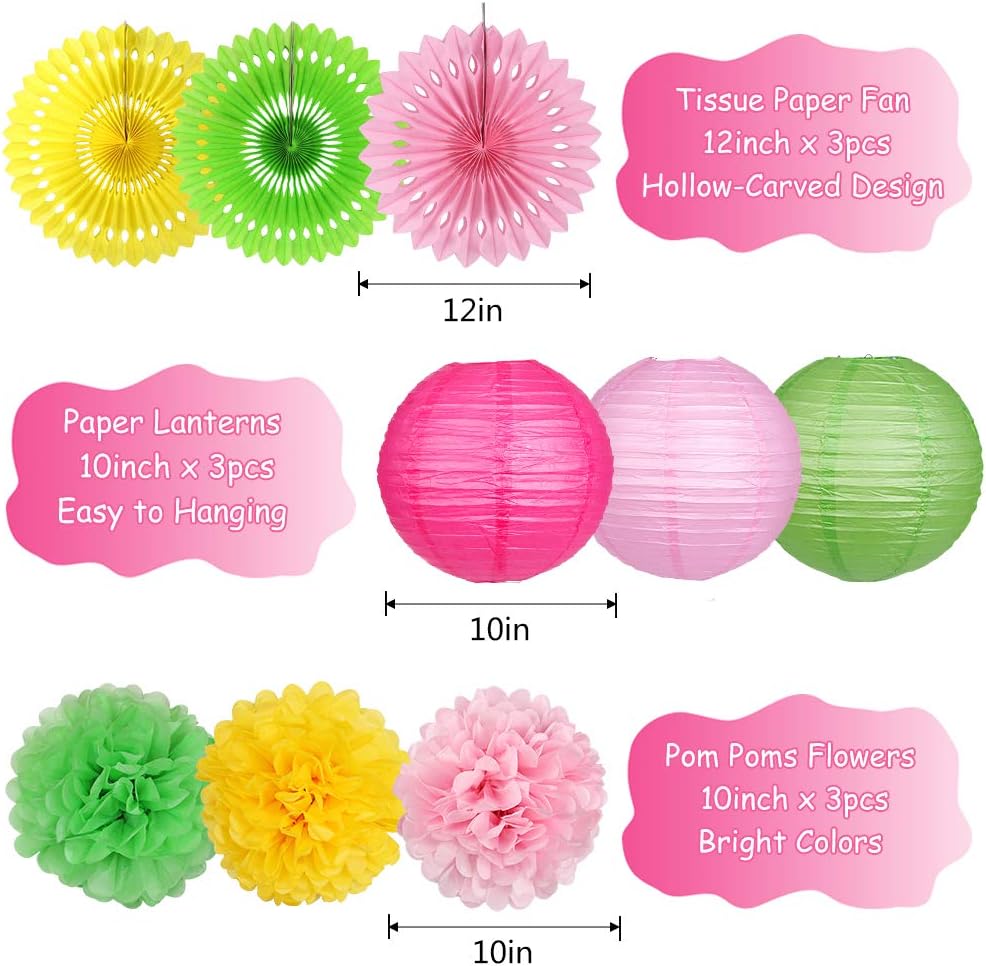 YUNXUAN Flamingo Party Supplies, Hawaiian Party Decorations Flamingo and Pineapple Honeycomb Ball Paper Lanterns Paper Fans Pom poms Flowers for Birthday Luau Tropical Bachelorette Party