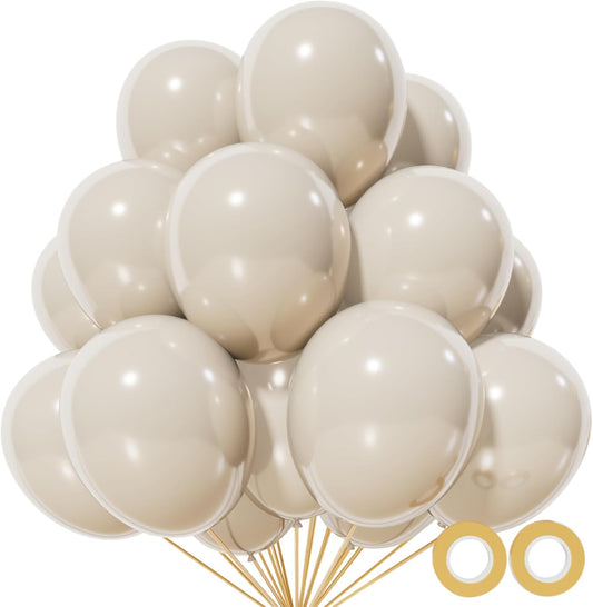 110pcs Sand White Balloon 12 inch, Sand white Latex Balloons for Birthday Party Baby Shower Wedding(with 2 Ribbons).