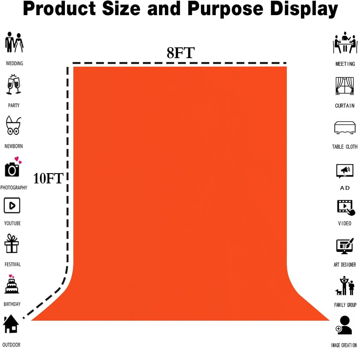8x10FT Orange Screen Backdrop for Photography Solid Color Photoshoot Background High Density Portrait Screen for TV Recording Photo Video Studio Art Props
