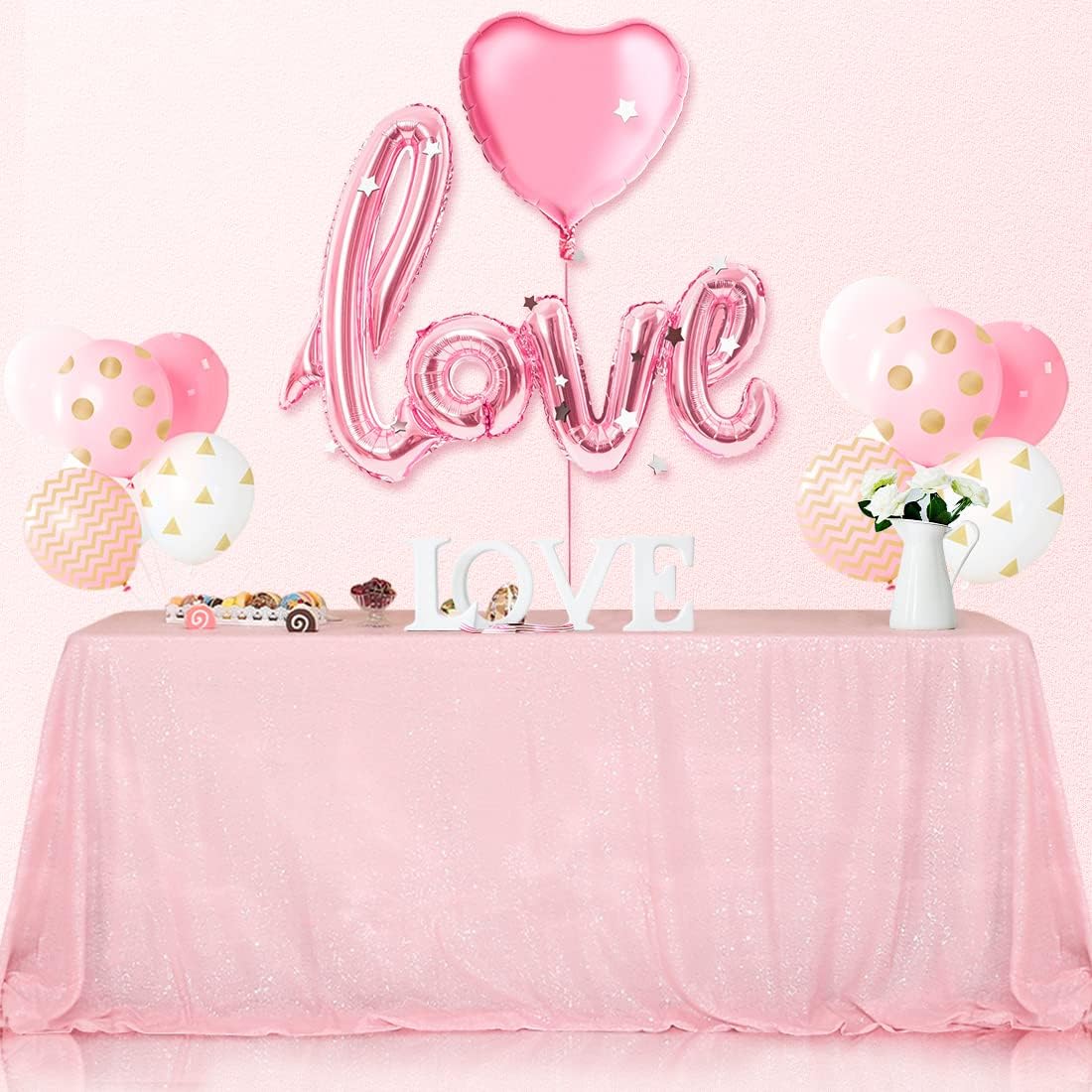 SquarePie Sequin Tablecloth 60 x 102 Inch Pink Sparkly Table Linen for Wedding Party