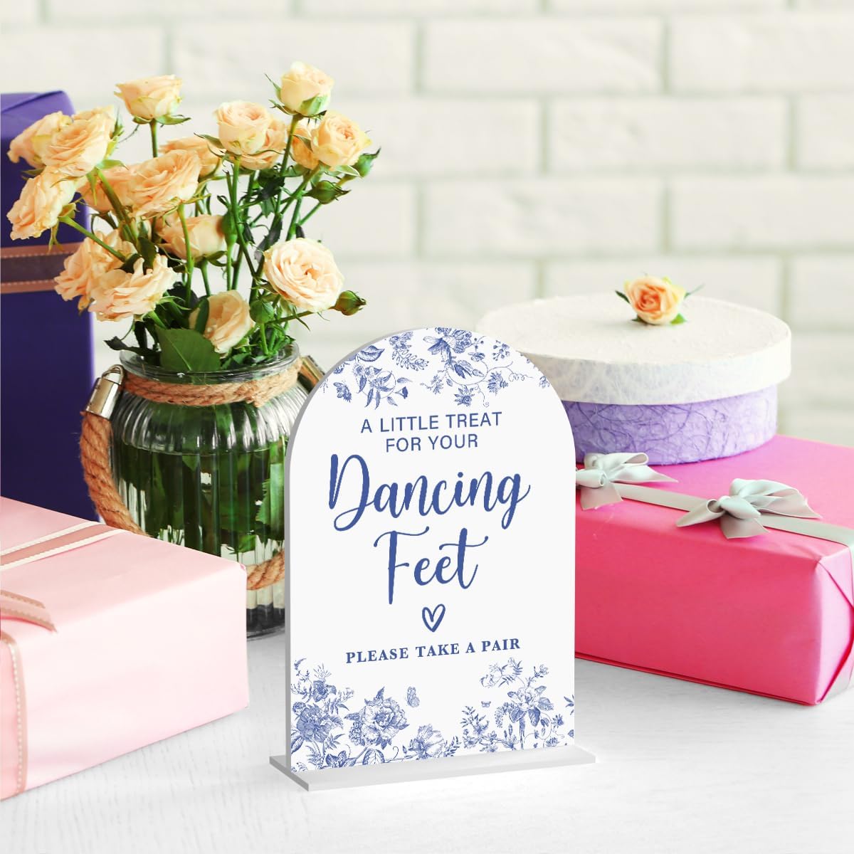 Acrylic Wedding Signs, Dusty Blue Wedding Decor, Blue Weddings Decor, Dancing Feet Signs for Reception, Modern Calligraphy Arch Acrylic Table Top Sign for Weddings Parties Dinners (White)